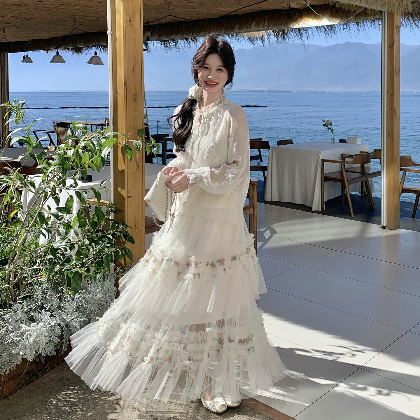 有大货2026网纱蛋糕裙两件套女白色超仙长裙套装2C339AP185K298,女装套装/套裙,2C339