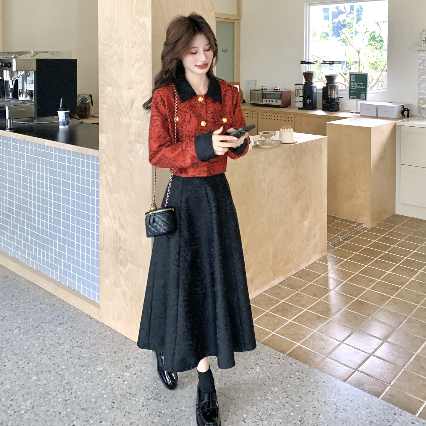 小香风撞色翻领外套半身裙两件套女2026套装2C339A2899P195K288,女装套装/套裙,2C339