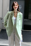 浅绿色提花西装外套女2025秋季新款韩系高级感独特超好看西服上衣，女装西装，2C339