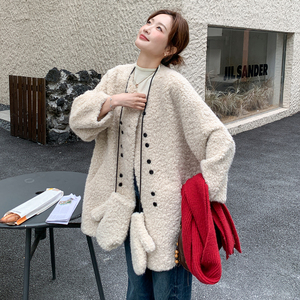 2025冬装新款皮毛一体外套女高级感环保羊羔毛加厚皮草大衣中长款图片