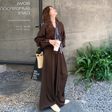 巨好看休闲咖色衬衫阔腿裤套装女春秋季大方得体减龄松弛感两件套，女装套装/套裙，2C339