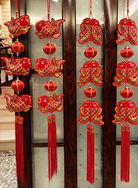 马年春节新款装饰挂件双面刺绣挂饰家居新年场景布置彩鱼年年有余