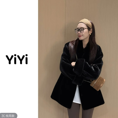 【YI MENG】“冬日浪漫”简约百搭双色中古挽袖毛毛外套~