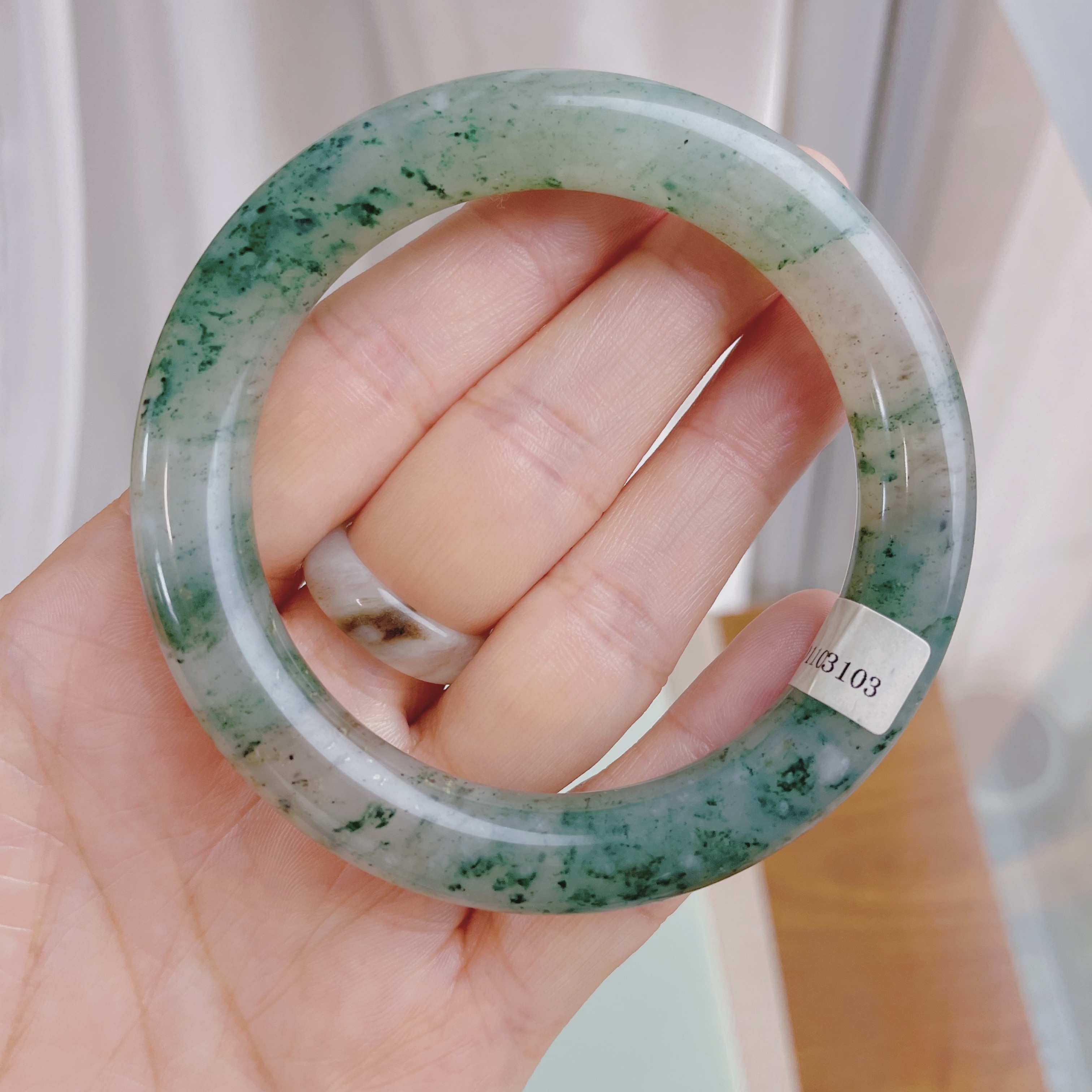 可言坊天然真南阳翡翠独山玉冰种老水高档精品天蓝透手镯子59.5圈