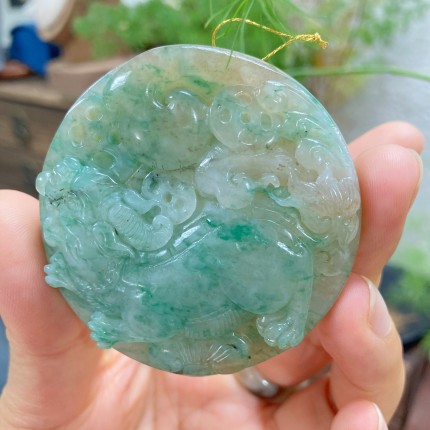 可心精选天然独山玉孤品原产地老料润透麒麟送送瑞男女项链挂坠件