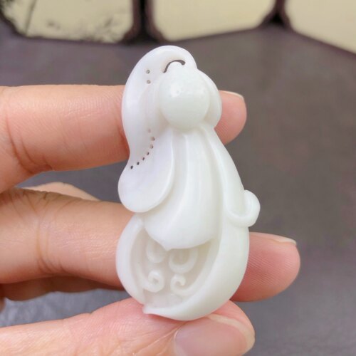 可言坊天然独山玉温润细白糖膏飘翠玉兰花项链挂坠件