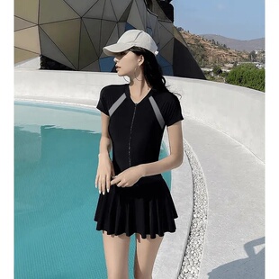 连体泳衣夏季 泳装 新款 保守遮肚时尚 游泳衣 女ins网红拼接韩版 大码