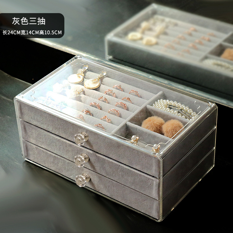 透明亚克力首饰盒饰品耳环口红格化妆品收纳盒手表耳钉整理展示架