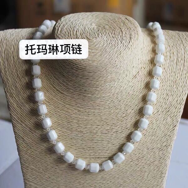 托玛琳项链 派石项链白色上釉亮光粗八角水晶项链手链 锗石项链