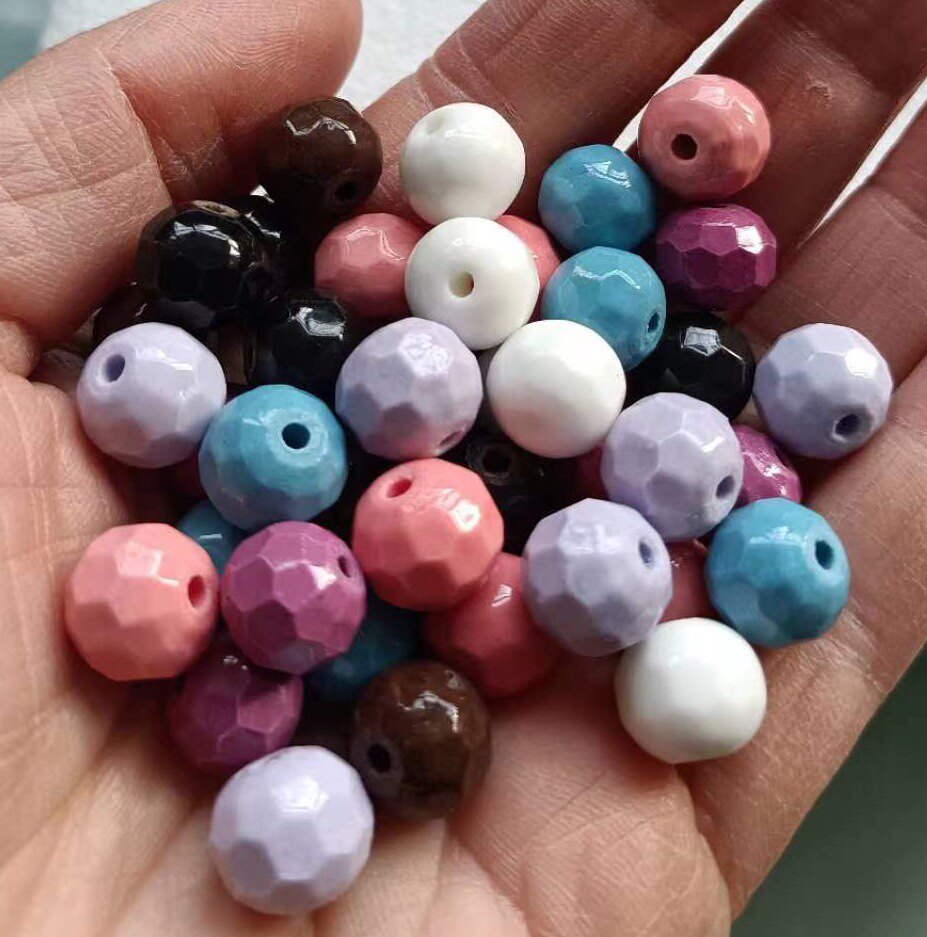 托玛琳珠子上釉亮光1厘米大地球珠多色赭石手项链饰品2000粒包邮