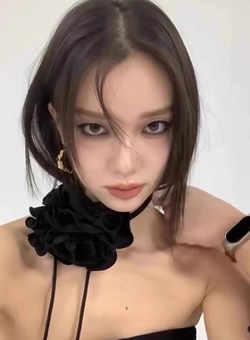 复古法式时髦大丽狂花朵fa小香黑+粉chocker项链系脖绑带颈链装饰