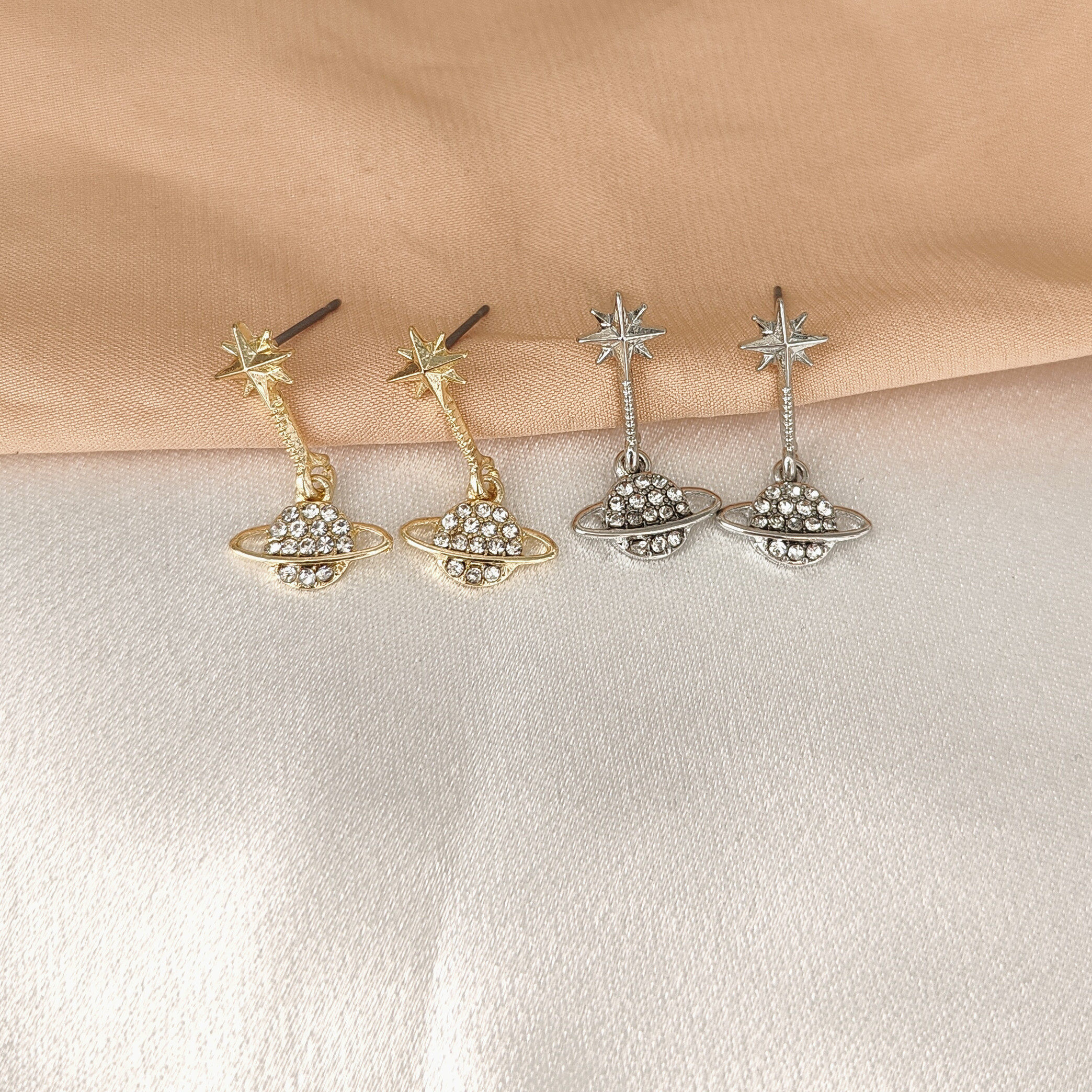 迷你经典气质耳饰品满钻星球长款耳环耳钉女日常佩戴