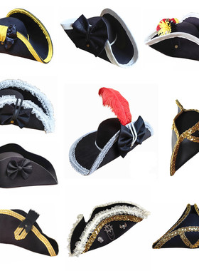 杰克海盗帽拿破仑帽腓特烈大帝火枪手帽贵族帽南北战争士兵三角帽