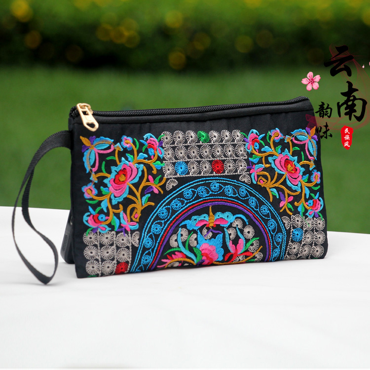 零钱包手机包双面绣花包