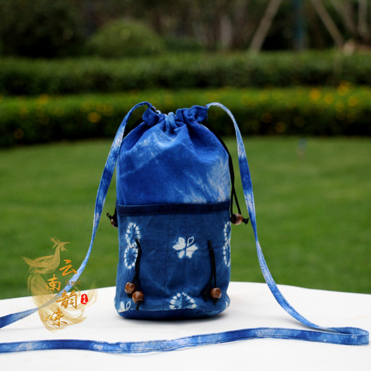 扎染斜挎包特色工艺品云南大理白族纯手工布艺包收纳袋束口小布袋