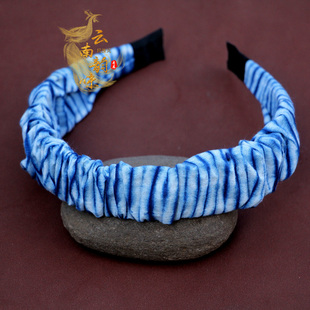 云南大理白族手工扎染发箍头饰民族风布艺蓝染发卡子成人儿童通用