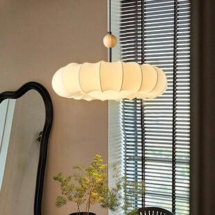 法式中古风餐厅吊灯侘寂风卧室书房吊灯原木风温馨餐桌布艺南瓜灯