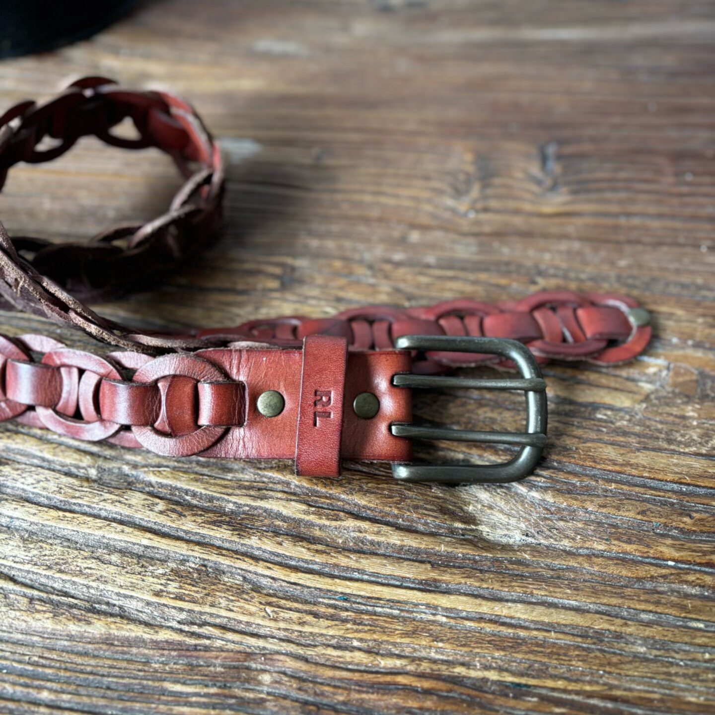 RL原单样板孤品手工皮带复古编织男士腰带牛皮真皮针扣休闲裤带