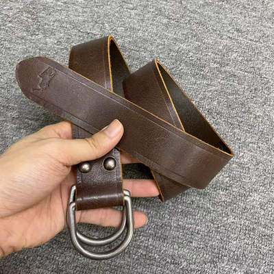 Polo工厂样板美式复古男士腰带耐用头层牛皮双环扣牛仔工装皮带