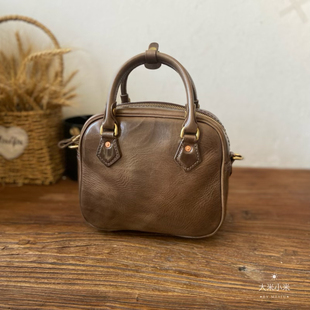 制道植鞣牛皮小方包手提真皮女包质感小众手工复古女士单肩斜挎包