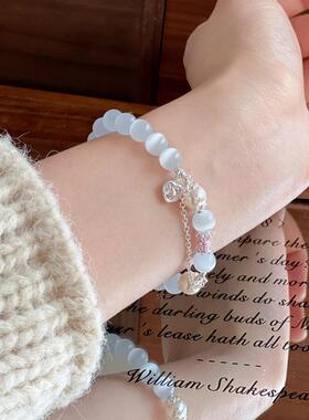 猫眼石手串清冷感简约百搭时尚ins小众饰品串珠手链精致高级女款