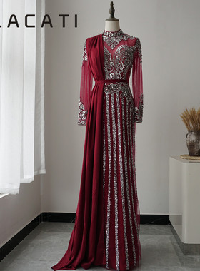 Alacati高端出口中东evenin dress显瘦晚礼服演出主持飘带可拆卸