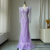 外贸端奢华长袖 鱼尾重工晚礼服高腰修身 显瘦年会宴会表演出口中东