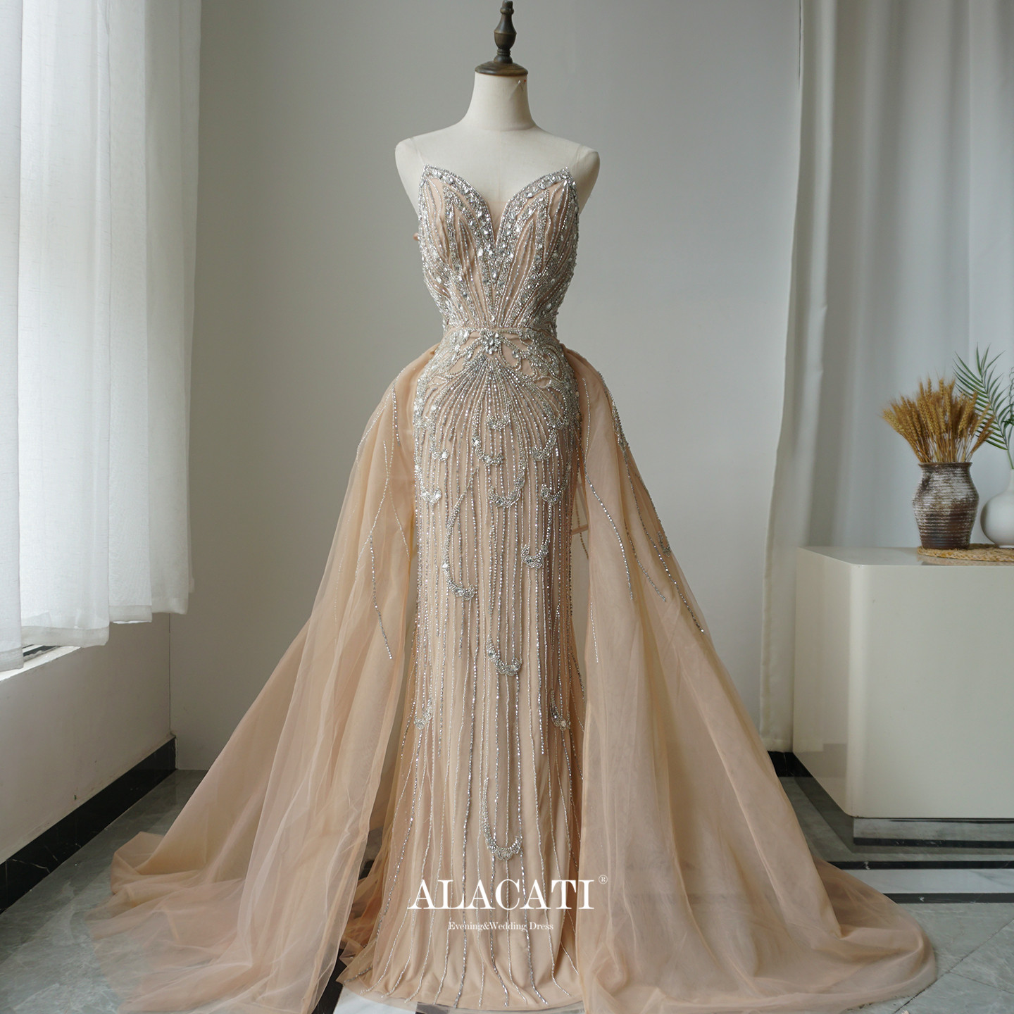 Alacati 高端奢华绣珠性感吊带鱼尾长款晚礼服名媛风晚宴年会外贸