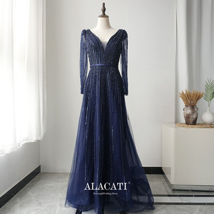 高腰显瘦晚礼服晚宴年会演出口中东迪拜 高端奢华长袖 Alacati 新款