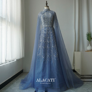 晚礼服女年会名媛晚宴演出主持 A摆水袖 外贸新款 奢华重工高腰显瘦