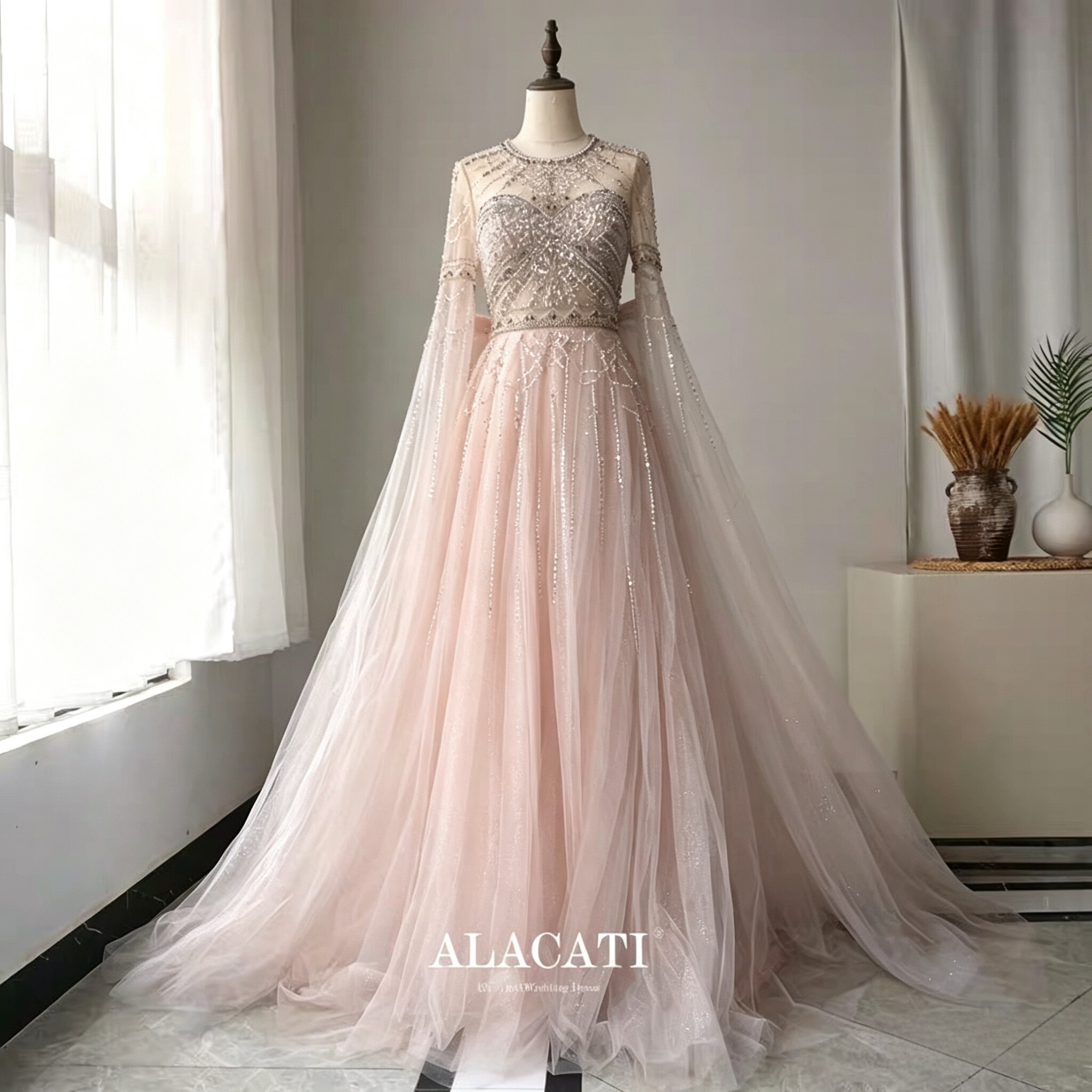 alacati梦幻A摆长裙水袖晚礼服