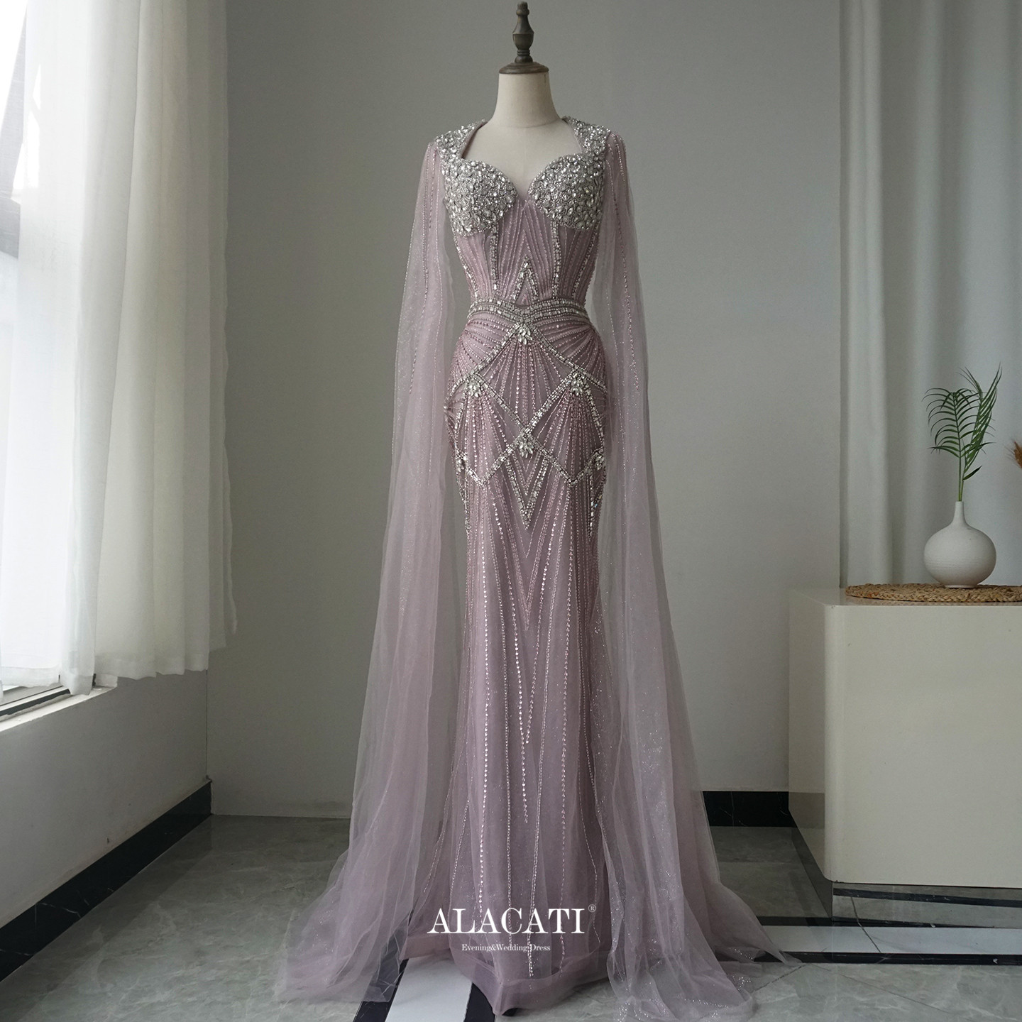Alacati 出口外贸高端奢华水袖高腰显瘦鱼尾晚礼服女名媛晚宴年会