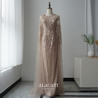 alacati优雅鱼尾大披肩晚礼服