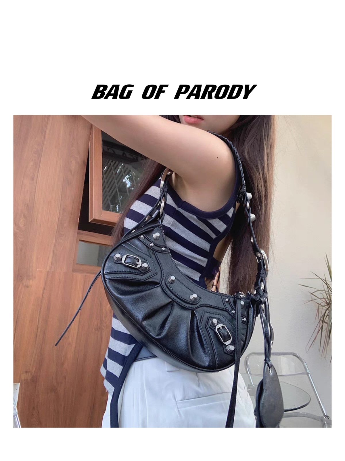 Bag of parody月牙包2023新款辣妹铆钉三合一斜挎机车包女腋下包-封面