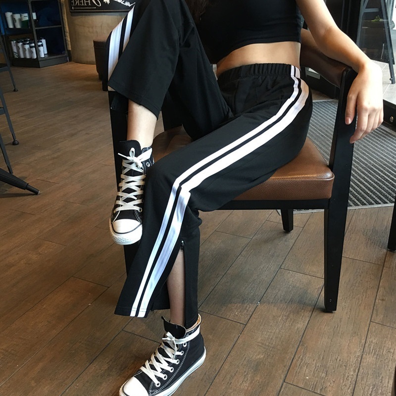 Official picture spring and summer new leg zipper pants polyester spandex