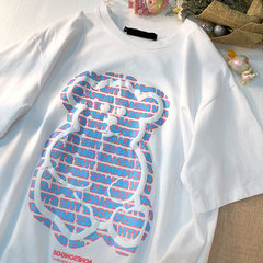 Official picture real price pure cotton summer new American retro bear short sleeve T-shirt women's loose and versatile top fashion