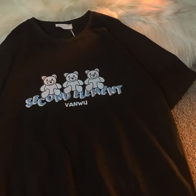 Cotton short sleeve T-shirt women's summer wear loose Korean little bear letter print top