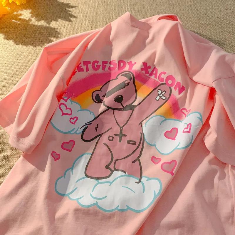 Double ground milk silk summer new fashion short sleeve student lazy printing medium length T-shirt