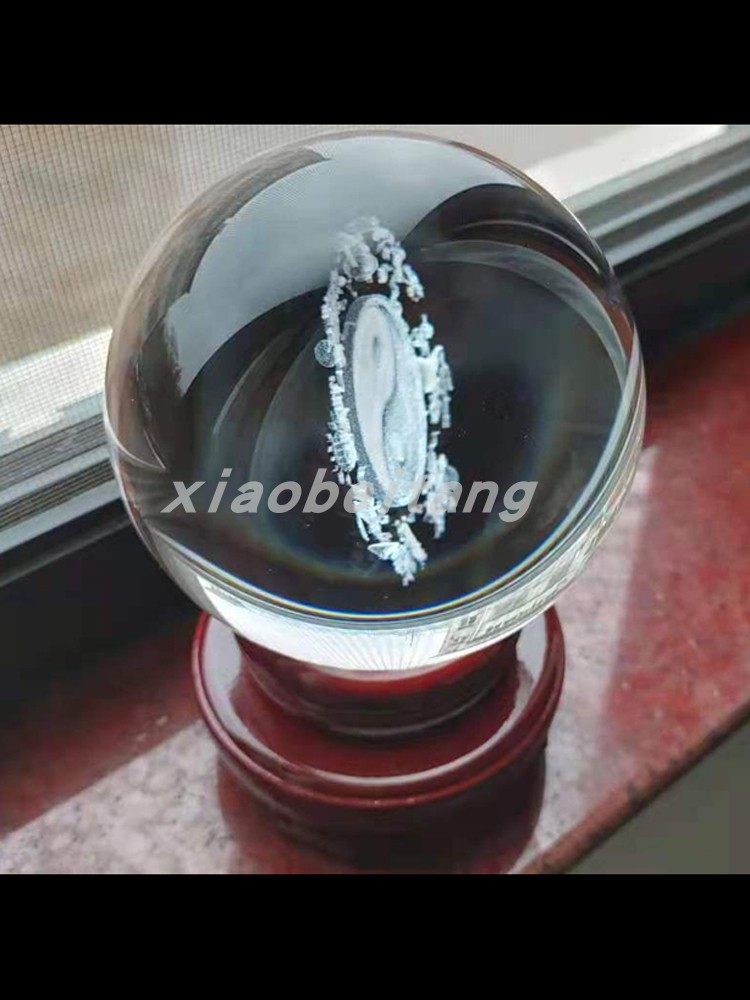 道家暗八仙九字真言太极水晶球客厅玄关装饰摆件纯手工激光内雕