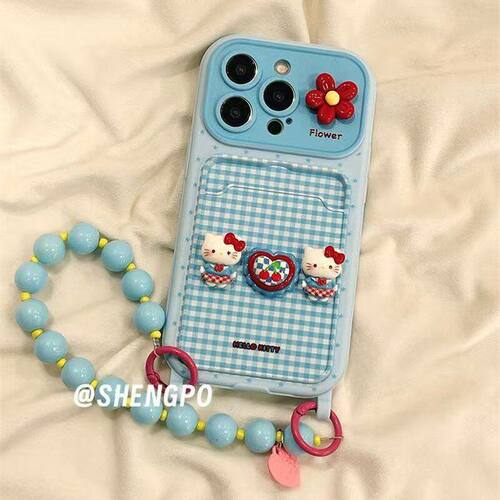 hellokitty格纹卡包适用iPhone17PROMAX手机壳16新款15韩系14/13