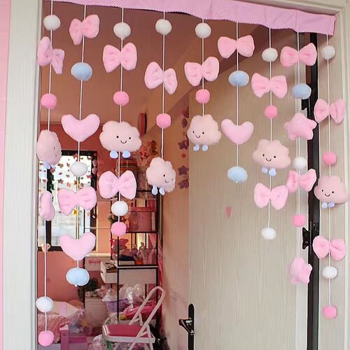 粉云贝儿门帘儿童房卧室房间挂帘墙面装饰少女心ins风云朵创意帘