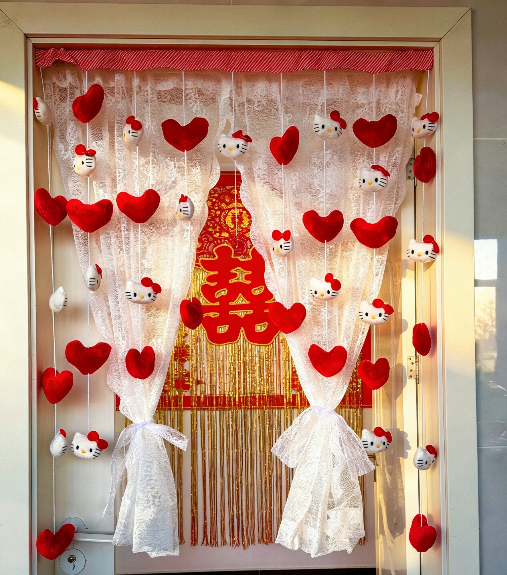 春节结婚喜庆门帘卧室家用隔断帘新款免打孔装饰阳台玄关吊饰挂帘