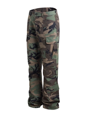 Cseven迷彩cargo pants水洗做旧喇叭多袋工装裤双褶宽松伞兵裤男