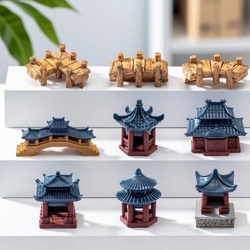 微景观仿真长桥凉亭中式古风摆件