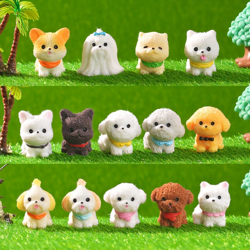微景观仿真可爱迷你小狗汽车摆件