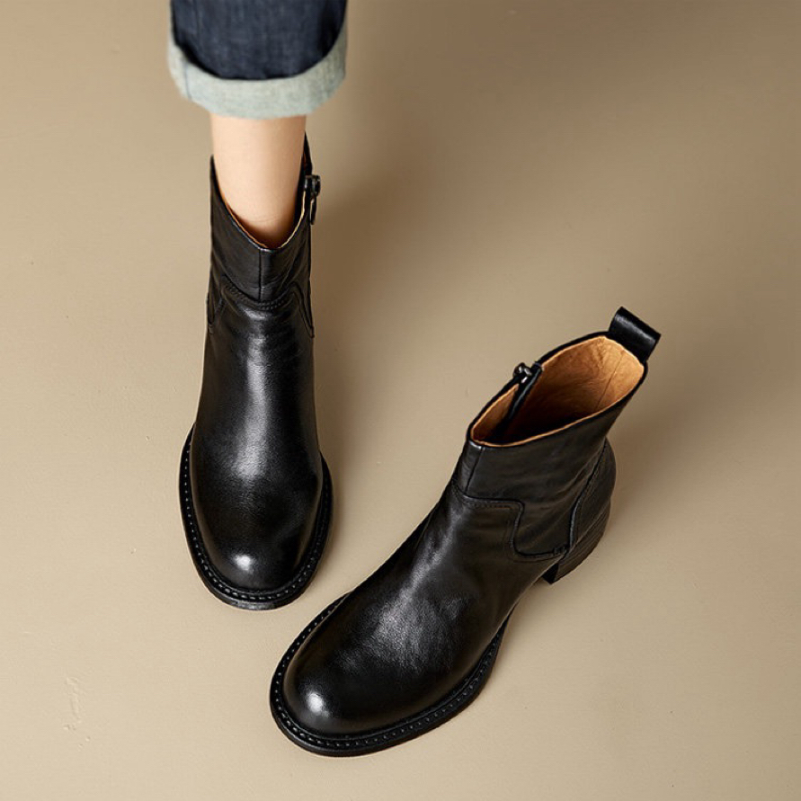 ins轻奢高定！巨软~手工水洗胎牛皮短靴女马丁靴高跟皮靴秋冬单靴