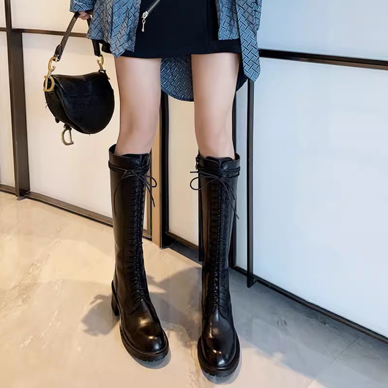 手工匠作！力荐~真皮粗跟马丁靴女英伦风ANN骑士靴黑色高筒靴长靴