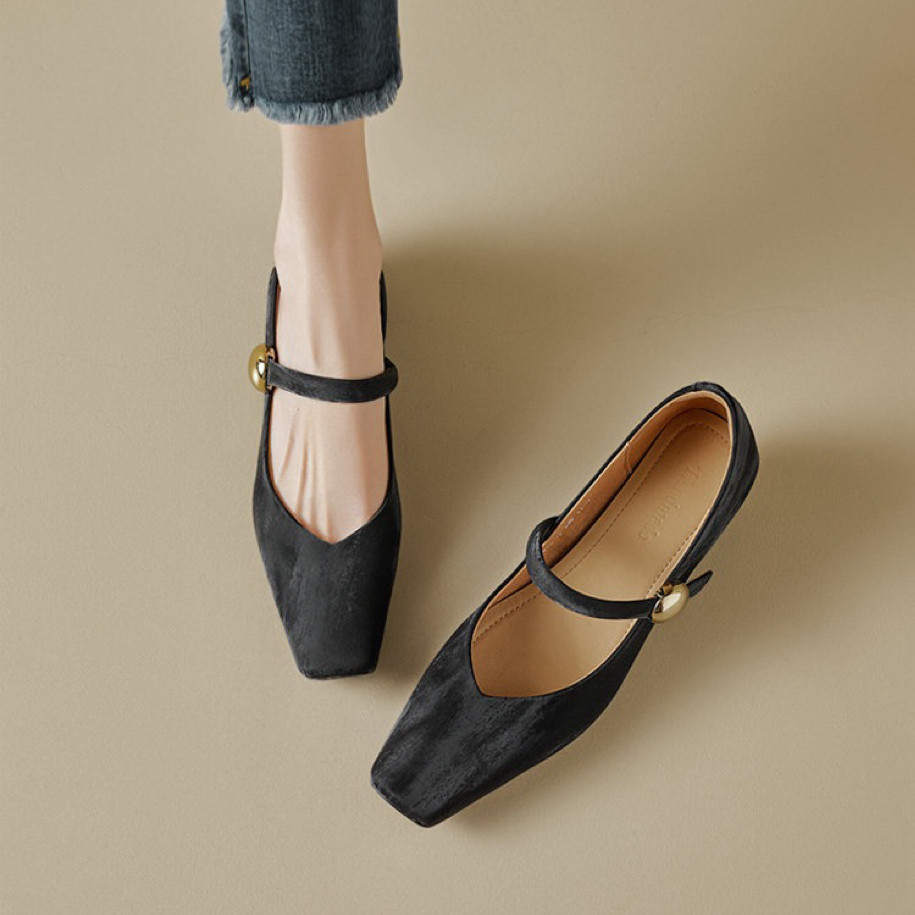 ins店主自留！新中式~真皮复古一字带玛丽珍女鞋中跟方头浅口单鞋