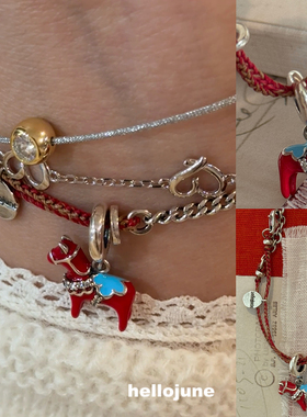 hellojune 红色小马手绳手链小马吊坠马年生肖新年礼物春节