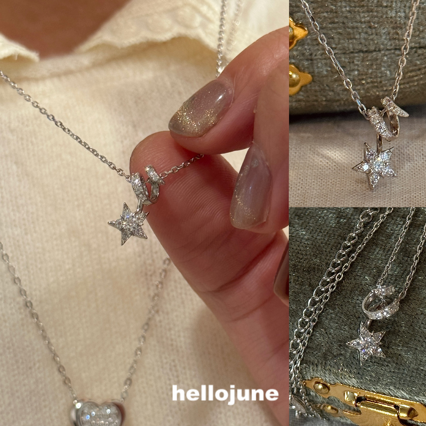 hellojune 通体925银 流星项链